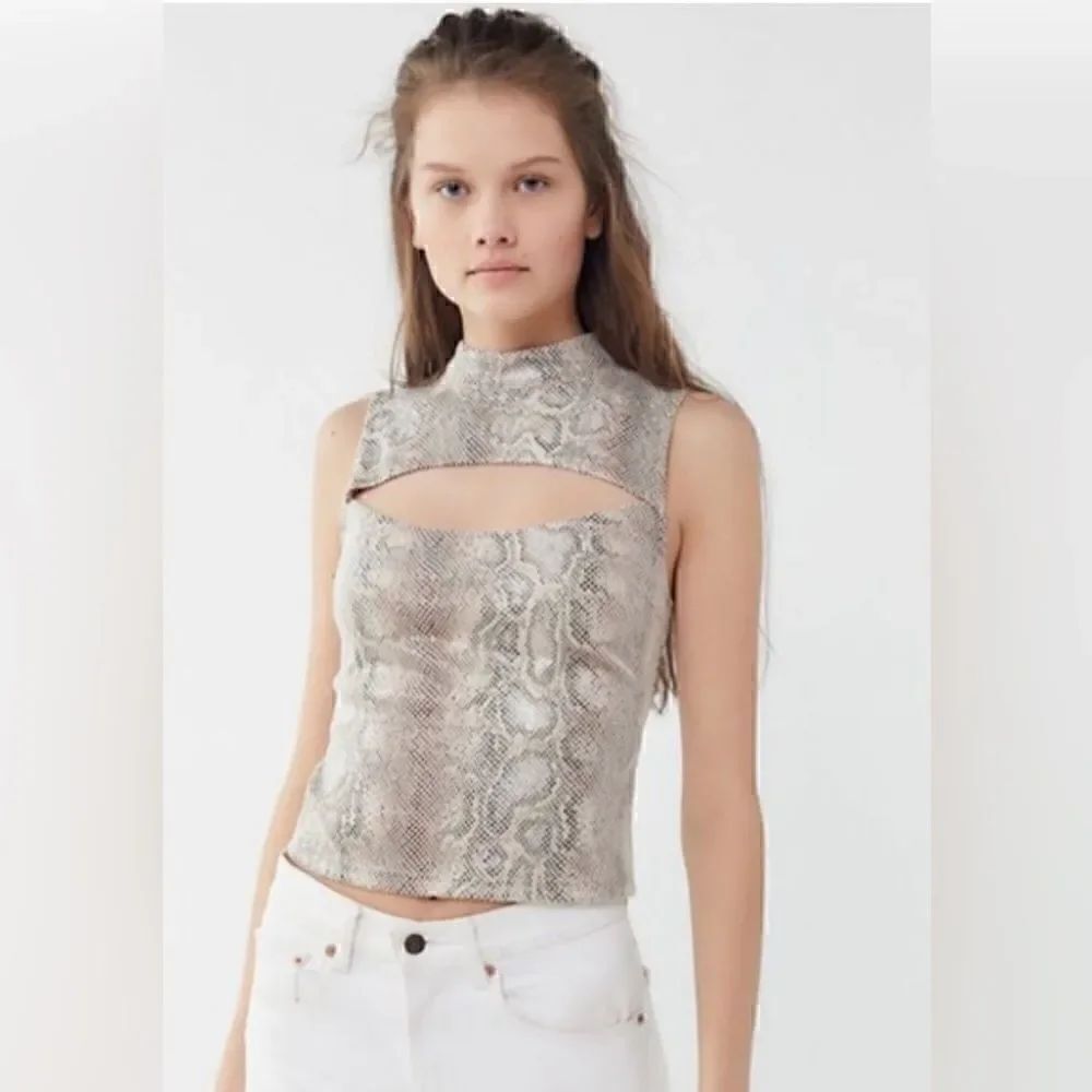 Urban Outfitters Animal Snake Print Mockneck Tank Chest Cut Out, Lined, Large